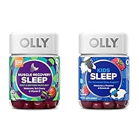 OLLY Muscle Recovery Sleep Gummies with Tart Cherry, 40 Count and Kids Sleep Gummy with Melatonin, Chamomile, 50 Count