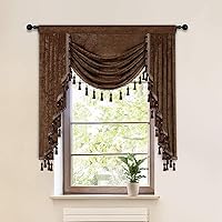 ELKCA Thick Chenille Window Curtains Valance for Living Room Chocolate Waterfall Valance for Bedroom Small Window Treatment, Rod Pocket,1 Panel (Chocolate, W39inch)