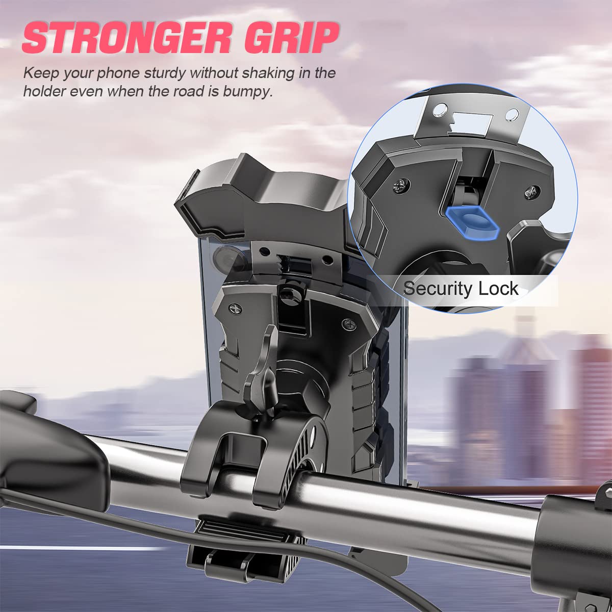 Bike Phone Holder Mount, Bicycle and Motorcycle Handlebars Friendly, 360° Rotation Easy Install and Quick Release Cellphone Holder, Universal for iphone Pro/Max/XS, Samsung Galaxy S21, Note20