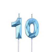 2 inch Blue 10 Birthday Candles, 3D Diamond Number 10 Cake Topper for Boys Girls Birthday Party Decorations Theme Party
