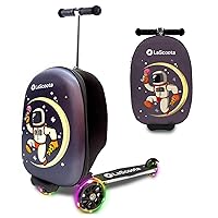 Lascoota Scooter Suitcase, Foldable Scooter Luggage For Kids - Lightweight Kids Ride on Luggage Scooter with Wheels, LED Lights - Astronaut Graphic Suitcase Scooter, Ride On Suitcase for Kids Ages 2-5