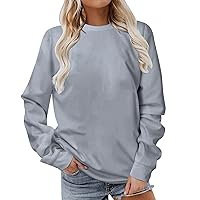 Womens Tunic Tops Casual Long Sleeve Round Neck Stretchy Blouses Loose Fit Plain Work Sweatshirt Pullover Shirts