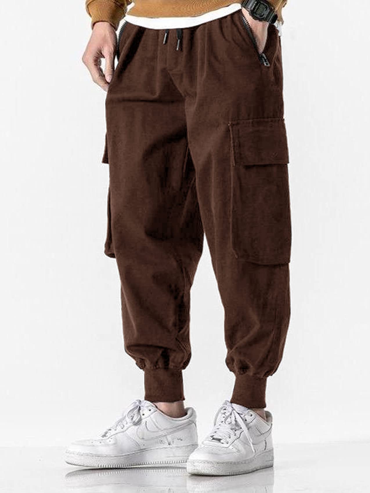 Men's Joggers Pants Casual Baggy Cotton Drawstring Tapered Sweatpants Cargo Hippie Loose Fit Trousers with Multi-Pocket