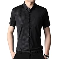 Men's Summer Cotton Light Business Solid Color Shirt Short Sleeve Stretch Casual High Sense Easy Care Shirt