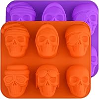 2pcs Skull Cake Mold Silicone,Large Size Halloween Skull Baking Mold for Mini Cakes,Handmade Soap,Chocolate, Pudding,Pizza,Candy(6 Cavities)