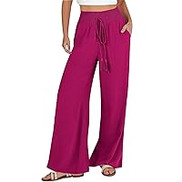 SNKSDGM Women's Linen Long Palazzo Pants Summer Capri Wide Leg High Elastic Waisted Casual Soft Pant Trousers with Pockets