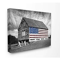 Stupell Industries sca-148-Wall-Art Black and White Farmhouse Barn American Flag, Wall Art, 24 x 30, Gallery Wrapped Canvas