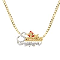 Qitian Personalized Name Necklace for Teen Girls Double Layer Two Tone with Xmas Hat Claus Customized Name Gold Necklace Women Jewelry Gifts for Her Elk Jewelry Gift
