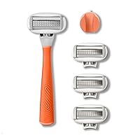 Flamingo 5-Blade Razors for Women - 1 Razor Handle + 4 5-Blade Refills + 1 Shower Holder - Papaya