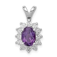 925 Sterling Silver Polished Prong set Open back Diamond and Amethyst Pendant Necklace Jewelry for Women