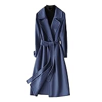 Autumn Winter Women's 100% Wool Coat Vintage Thick Solid Cashmere Overcoat Sashes Long Woolen Outwears