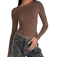 Womens Long Sleeve T-Shirts Scoop Neck Slim Fitted Crop Top Cute Basic Tee Going Out Top Sexy Y2K Tight Blouse