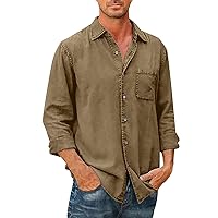 Linen Mens Shirt,Plus Size Long Sleeve Baggy Solid Shirt Summer Lightweight Casual Fashion T-Shirt Blouse Top