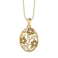 925 Sterling Silver Filigree Floral Natural Round Cut Citrine & White Topaz Teardrop Charm Pendant Chain Necklace