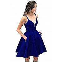 Straps Short Homecoming Dresses for Juniors Satin Prom Dresses with Pockets