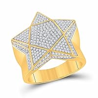 Created Round Cut White Diamond In 925 Sterling Silver 14K Yellow Gold Over Diamond Star Statement Pinky Ring for Men