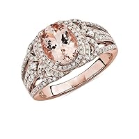 0.75Ct Oval Morganite With CZ Round Engagement Ring 14k Rose Gold Finish