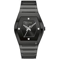 Bulova Men's Modern Gemini Diamond 3 Hand Black Stainless Steel Watch,Black Dial,Edge to Edge Crystal Model: 98D177