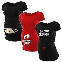 Pack of 3 Maternity Shirts for Women - Cute Funny Graphic Pregnancy Gifts for First Time Moms Ruched Sides Tops