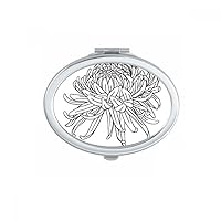 Flower Chrysanthemum Illustration Oval Mirror Portable Fold Hand Makeup Double Side Glasses