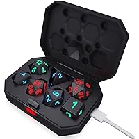 Shake to Light Up LED Dice,7 Pieces Glowing Dice Set with Charging Box,USB Port Charging,for Dungeons and Dragons RPG Table Games,Role Playing Table Games,RPG Polyhedral Dice Set