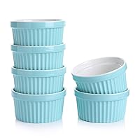 Sweese Porcelain Souffle Dishes, Ramekins - 8 Ounce for Souffle, Creme Brulee and Ice Cream - Set of 6, Turquoise