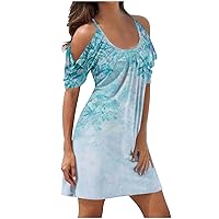 Prime of Day Deals Today 2024 October Summer Dresses for Women 2024 Cold Shoulder Short Sleeve A-Line Casual T-Shirt Dress Plus Size Swing Cute Mini Dress