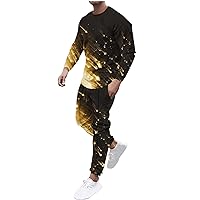Mens 2 Piece Outfits Casual Tracksuit Set Long Sleeve Pullover Pants Jogging Sweatsuits Stylish Print Matching Suit