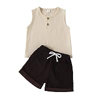 Little Boys 3 Piece Toddler Boys Girls Sleeveless Solid T Shirt Vest Tops Shorts Outfits Baby Boy (Beige, 2-3 Years)