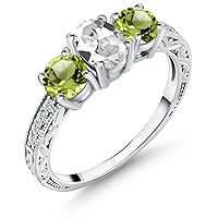 Gem Stone King 2.22 Ct Oval White Created Sapphire Green Peridot 925 Sterling Silver Ring