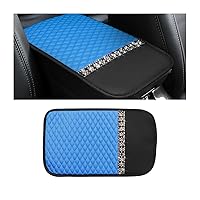 Bling Leather Car Center Console Cover, Car Center Console Protector With Glossy Crystal Rhinestone, Universal Waterproof Car Armrest Seat Box Cover For Most Car, Vehicles, SUVs, Trucks (Blue)