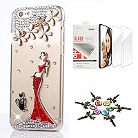 STENES Bling Case Compatible with iPhone 12 Pro Case - Stylish - 3D Handmade [Sparkle Series] Black Cat Sexy Women Flowers Design Cover with Screen Protector [2 Pack] - Red