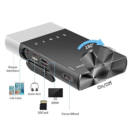 Mini projector, Vamvo Ultra Mini Portable Projector 1080p supported HD DLP LED Rechargeable Pico Projector with HDMI, USB, TF, and Micro SD, Supports iPhone Android Laptop PC Projectors for Outdoor
