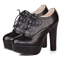 SHEMEE Womens Block Heel Platform Lace Up Pumps Oxford High Heels Ankle Booties Brogue Wingtip Vintage Dress Shoes
