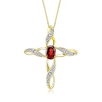RYLOS Necklaces for Women Yellow Gold Plated Silver 925 Cross Necklace with Gemstone & Diamonds Pendant with 18