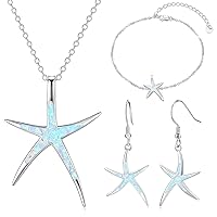 Cuoka Opal Starfish Series Jewelry 925 Sterling Silver, Starfish Necklace/Earrings/Bracelet Hawaiian Beach Nautical Ocean Pendant Gifts For Women Best Friend