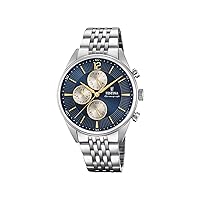 Festina F20285/7 Men's Analogue Quartz Watch with Stainless Steel Strap, Silver-Blue, Bracelet