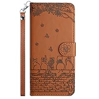 IVY S22 Case Wallet, [Curious Cat][Kickstand Flip][Lanyard Shoulder Strap][PU Leather] - Wallet Case for Samsung Galaxy S22 Devices - Brown