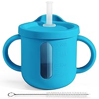 Palmatte Baby Toddlers Cups with Straw Blush + Classic Blue Baby Led Weaning Supplies Baby Training Cups Bundles