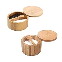 Bamboo Salt and Pepper Bowl Box Dual 7 Ounce Capacity & Bamboo Salt Cellar 6oz