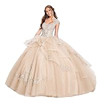 Women's Sweetheart Neck Applique Quinceanera Dress Beaded Tulle Ball Gowns