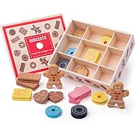 Bigjigs Toys Wooden Box of Biscuits Play Food - 9 Assorted Wooden Play Food Biscuits, Quality Toy Food for Toddlers & Children, Perfect Kids Wooden Kitchen Accessories for Tea Parties