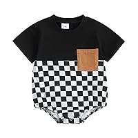 Checkered Baby Boy Girl Clothes Short Sleeve T-Shirt Romper Oversized Pullover Bodysuit Summer Clothes