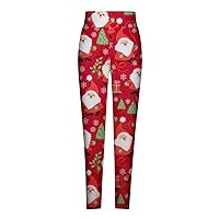 Christmas High Waisted Leggings for Womens Funny Xmas Graphic Tights Leggings Snowflake Printed Compression Pants
