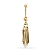 14k Gold 14-Gauge Tassel Bead Drop Body Jewelry Belly Ring (yellow or white)