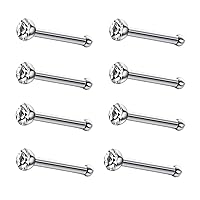 JewelrieShop 40pcs Nose Studs Stainless Steel CZ Nose Rings Stud Piercing Jewelry Bone Studs for Women Men Hypoallergenic 22G