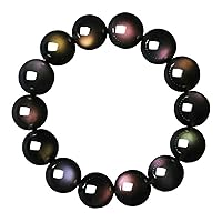 100% Rainbow Light Natural Obsidian Gemstone Crystal Round Bead Bracelet AAAA 16mm