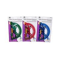 Charles Leonard Safety Compass and 6 Inch Swing Angle Arm Protractor Combo Packs, Assorted Colors, 12 Combo Packs (80965-ST)