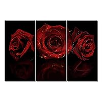 YAYNICE Red Rose Canvas Wall Art Flower Blossoming on Black Background Picture Print Wall Painting 3 Piece Modern Artwork Wall Décor for Bedroom Living Room Bathroom Office