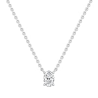 Oval Lab Grown White Diamond or Cubic Zirconia Single Stone Pendant with 18 inch Chain for Women in 925 Sterling Silver